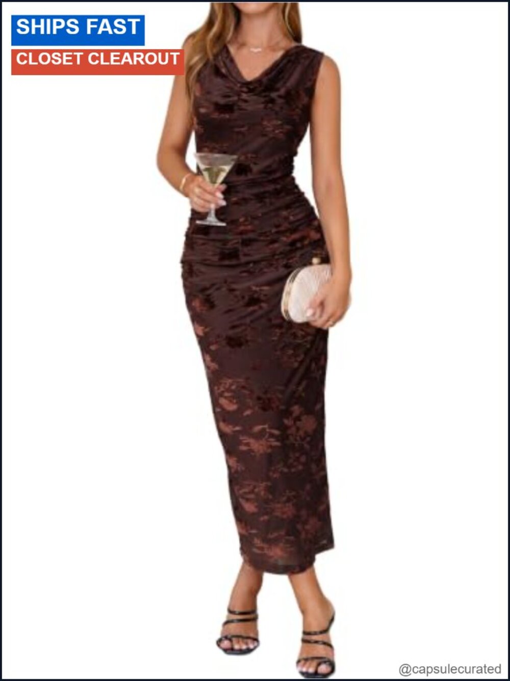 Velvet Burnout Floral Bodycon Formal Maxi Dress Cowl Neck Sleeveless